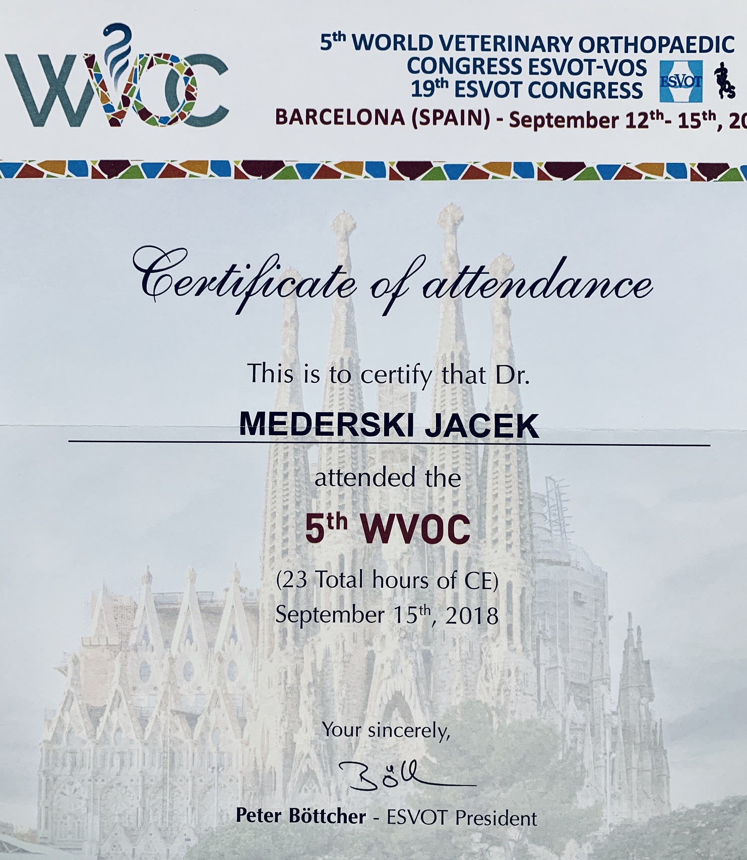 5th World Veterinary Ortopaedic Congress ESVOT-VOS-Barcelon